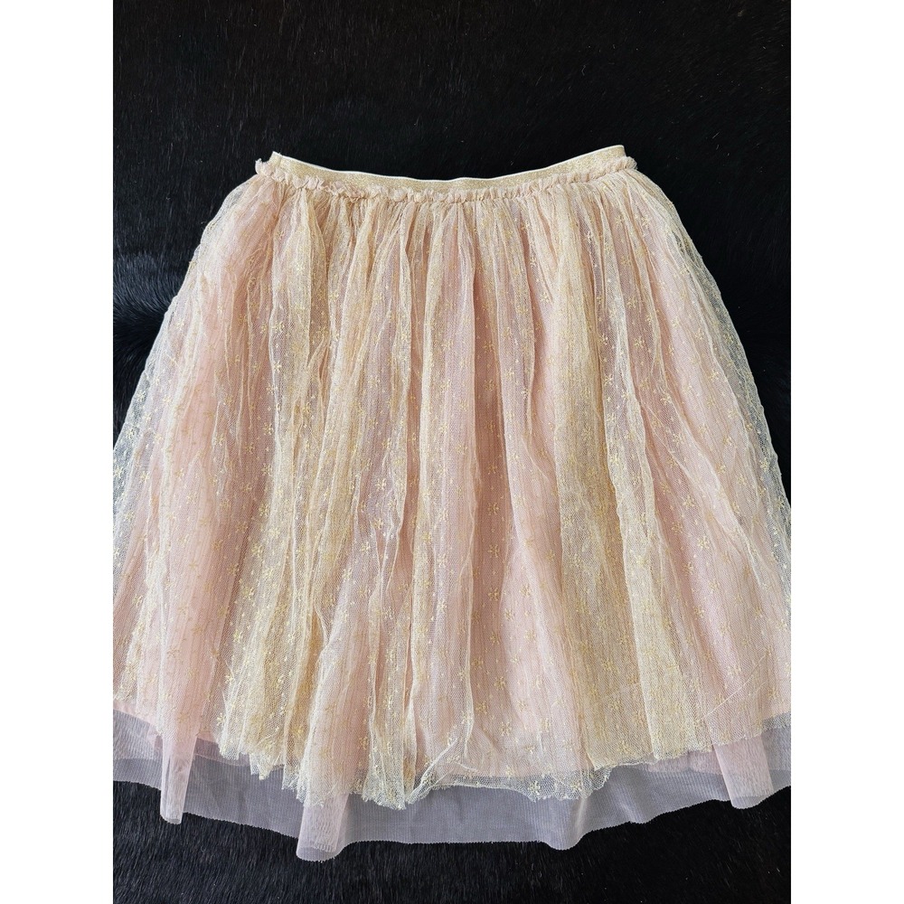 Cat & Jack Girls Gold Metallic Bows Stars Tulle Skirt Size 14/XL